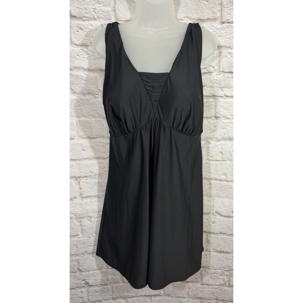 Lands End Black Tankini Top Size 16W Swimwear Swim Dress Classic Beach Timeless